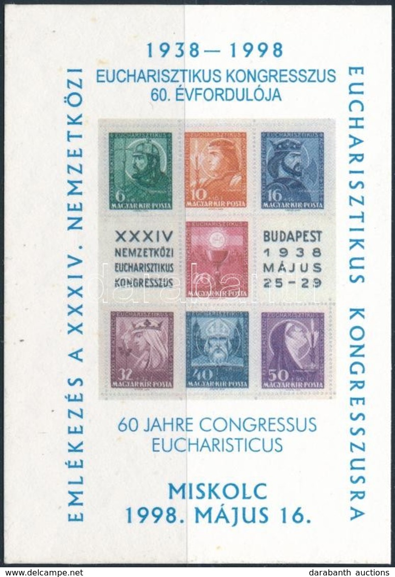 ** 1998 Eucharisztikus Kongresszus 60. évforduló 1938-1998 Miskolc, Sorszám Nélkül (9.000) - Otros & Sin Clasificación