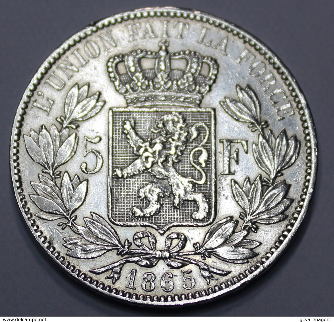 LEOPOLD I ROI DES BELGES  1865   5 FRANCS ARGENT  _ 2 SCANS - 5 Francs