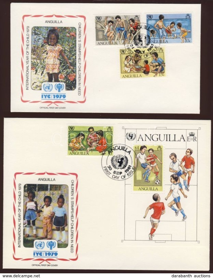 1981 UNICEF, Nemzetközi Gyermekév, Játszó, Sportoló, Zenélő Gyerekek, Kutya Sor+blokk FDC - Andere & Zonder Classificatie