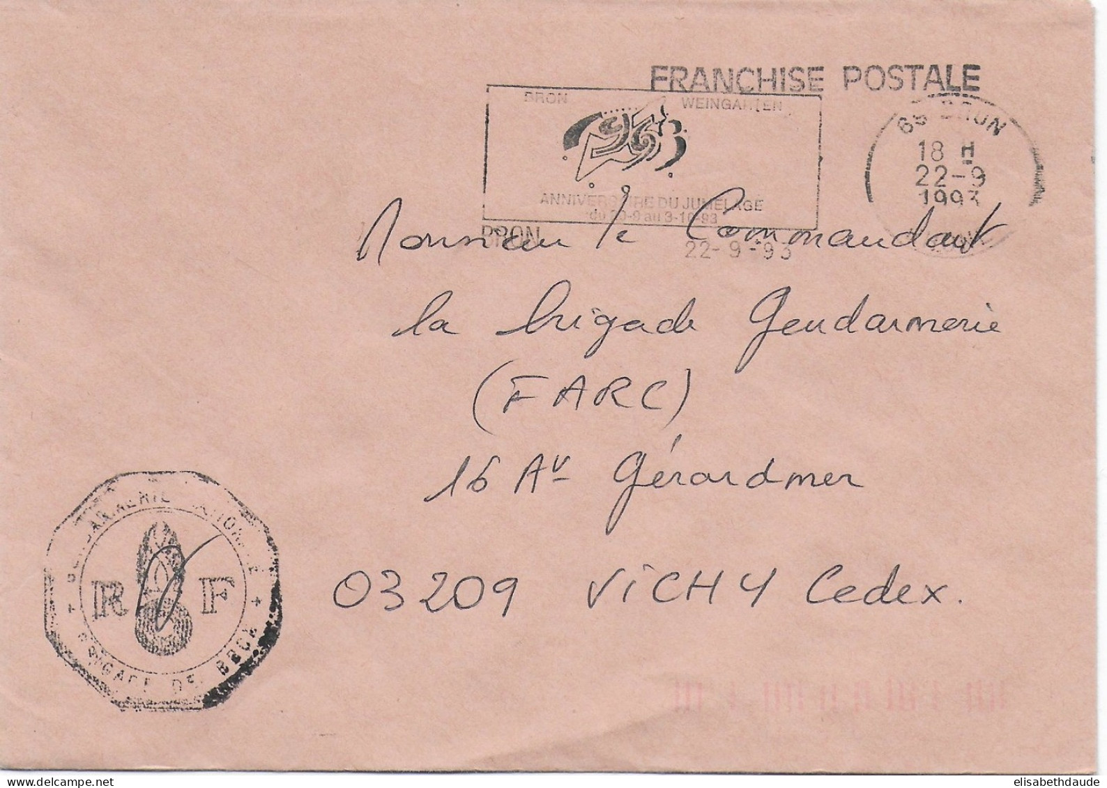 1993 - GENDARMERIE - ENVELOPPE En FRANCHISE De BRON (RHONE) - Cachets Militaires A Partir De 1900 (hors Guerres)