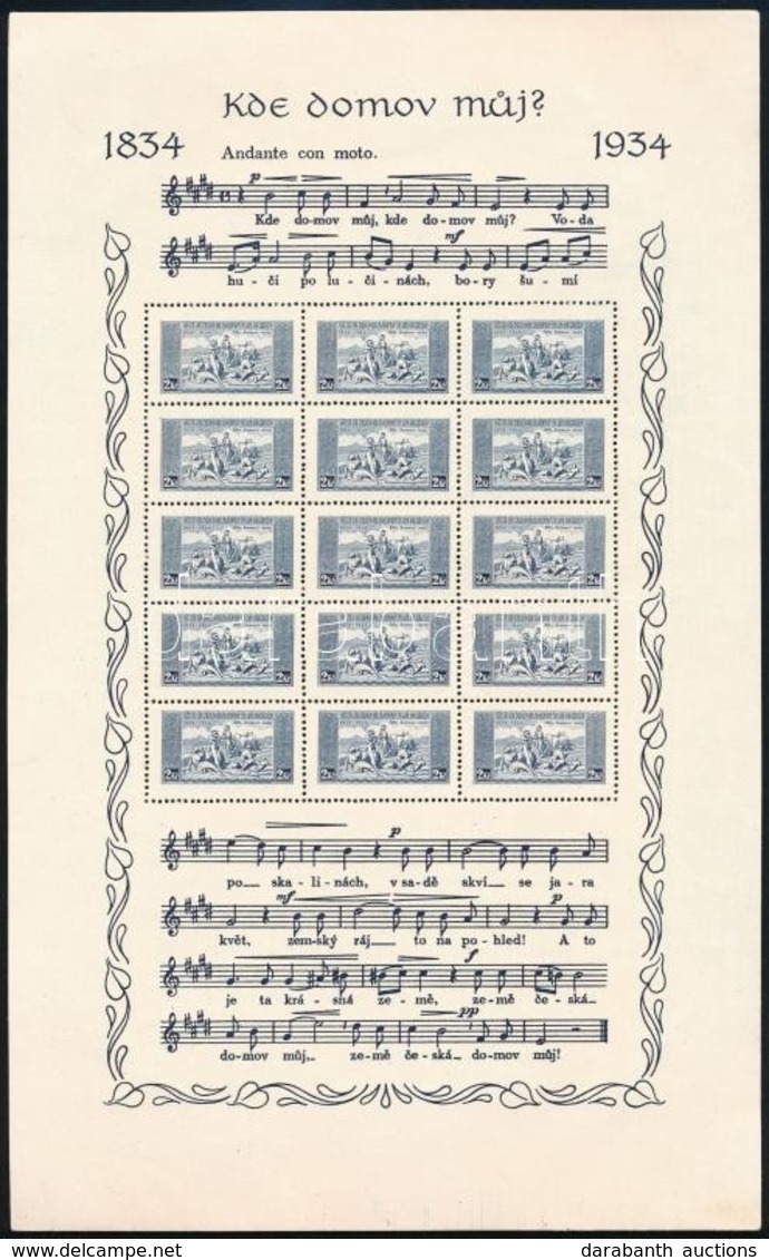 ** 1934 2Kc Himnusz Blokk Eredeti Borítóban  Vizsgálójellel, Apró Hibák / Mi. 331x Souvenir Sheet In Original Folder, Si - Altri & Non Classificati