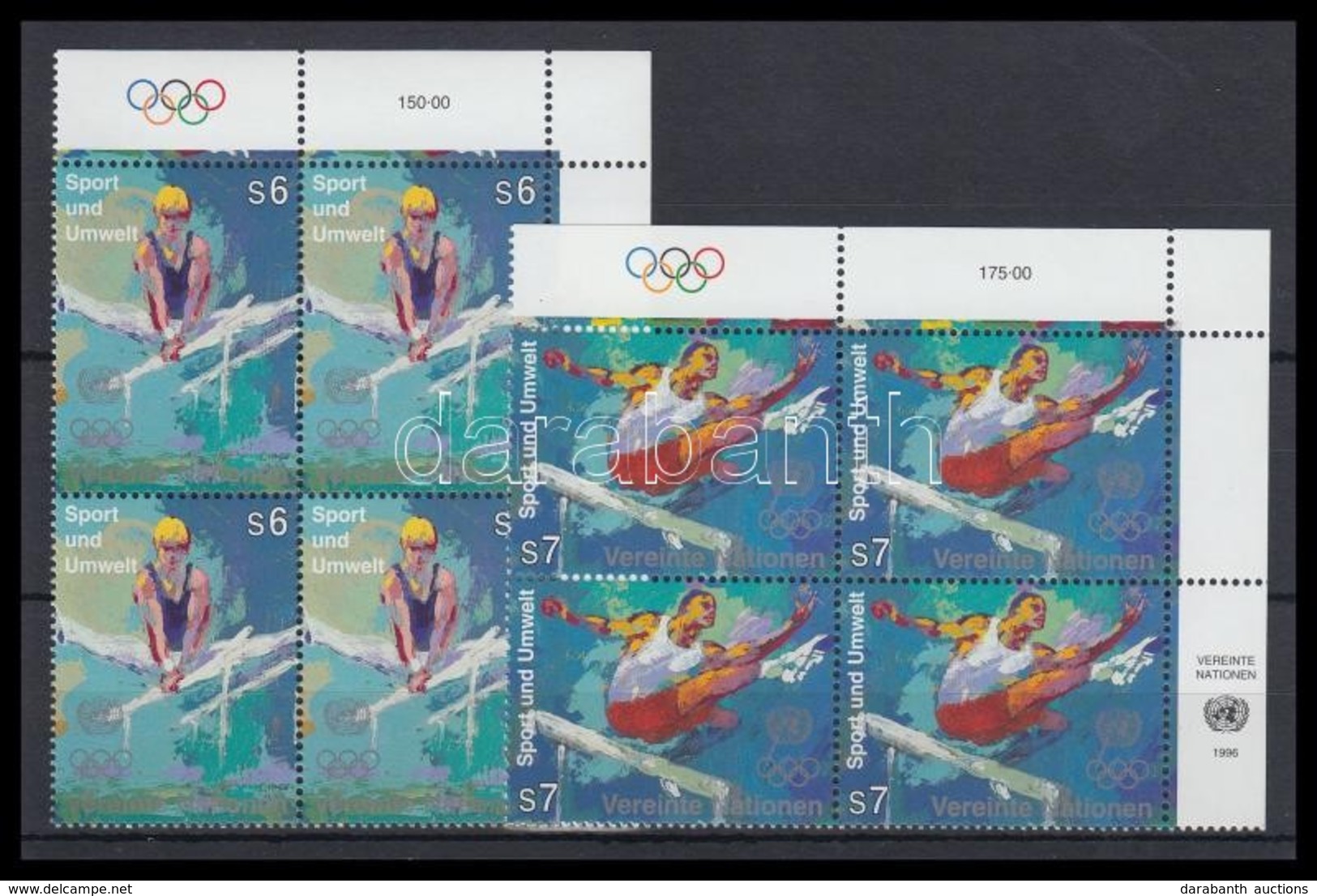 ** 1996 100 évesek Az újkori Olimpiai Játékok Sor ívsarki Négyestömbökben Mi 214-215 - Sonstige & Ohne Zuordnung