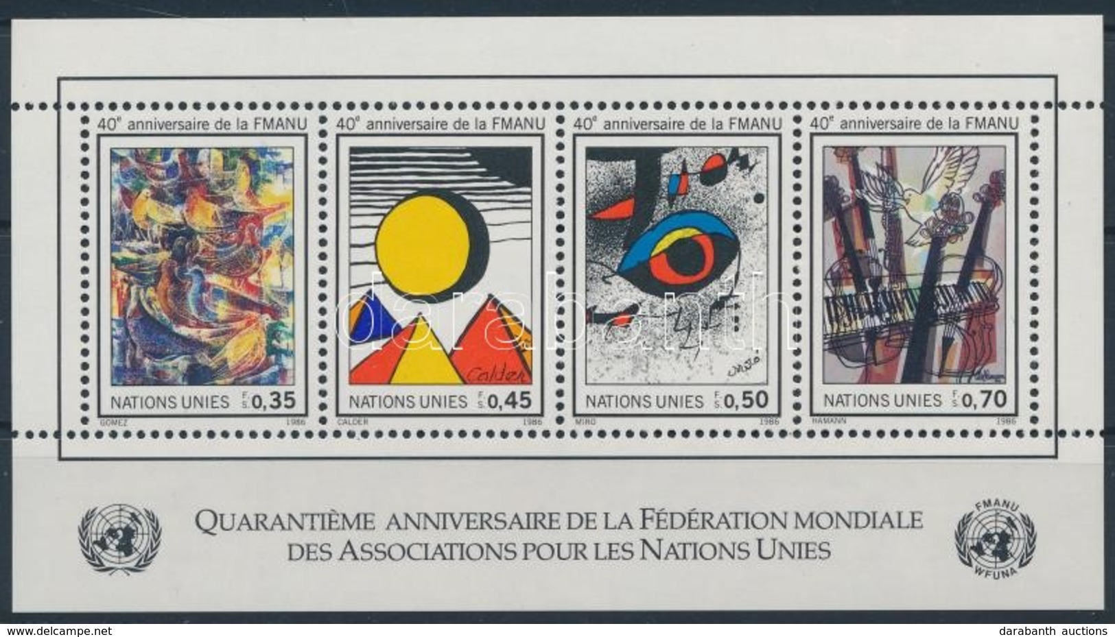 ** 1986 ENSZ Festmények Blokk,
UNO Paintings Block
Mi 4 - Sonstige & Ohne Zuordnung