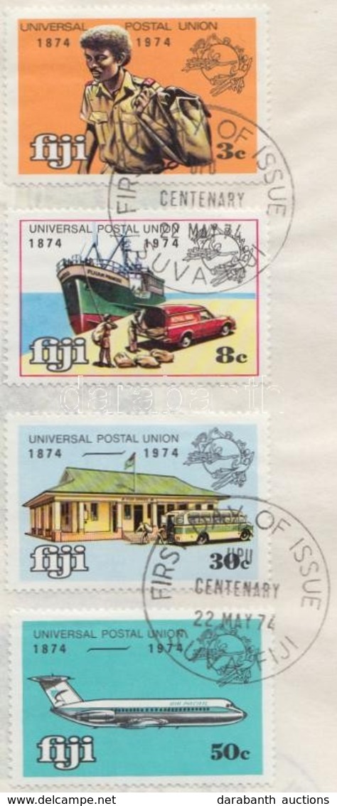 1974 Sport; Krikett; 100 éves Az UPU 3 Sor Mi 314-323 Elsőnapi Bélyegzésekkel. A Fiji-i Posta és Távközlési Vállalat Ajá - Other & Unclassified