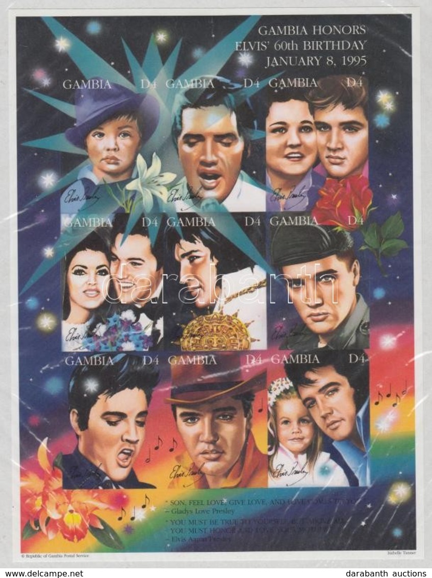 ** Gambia 1995 Elvis Presley Vágott Kisív Mi 2005-2013 / Imperforata Minisheet - Other & Unclassified