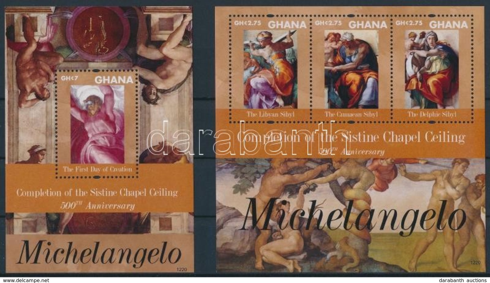 ** 2012 Michelangelo - A Sixtusi-kápolna Mennyezetfreskója Kisív  Mi 4198-4200 + Blokk 505 - Altri & Non Classificati