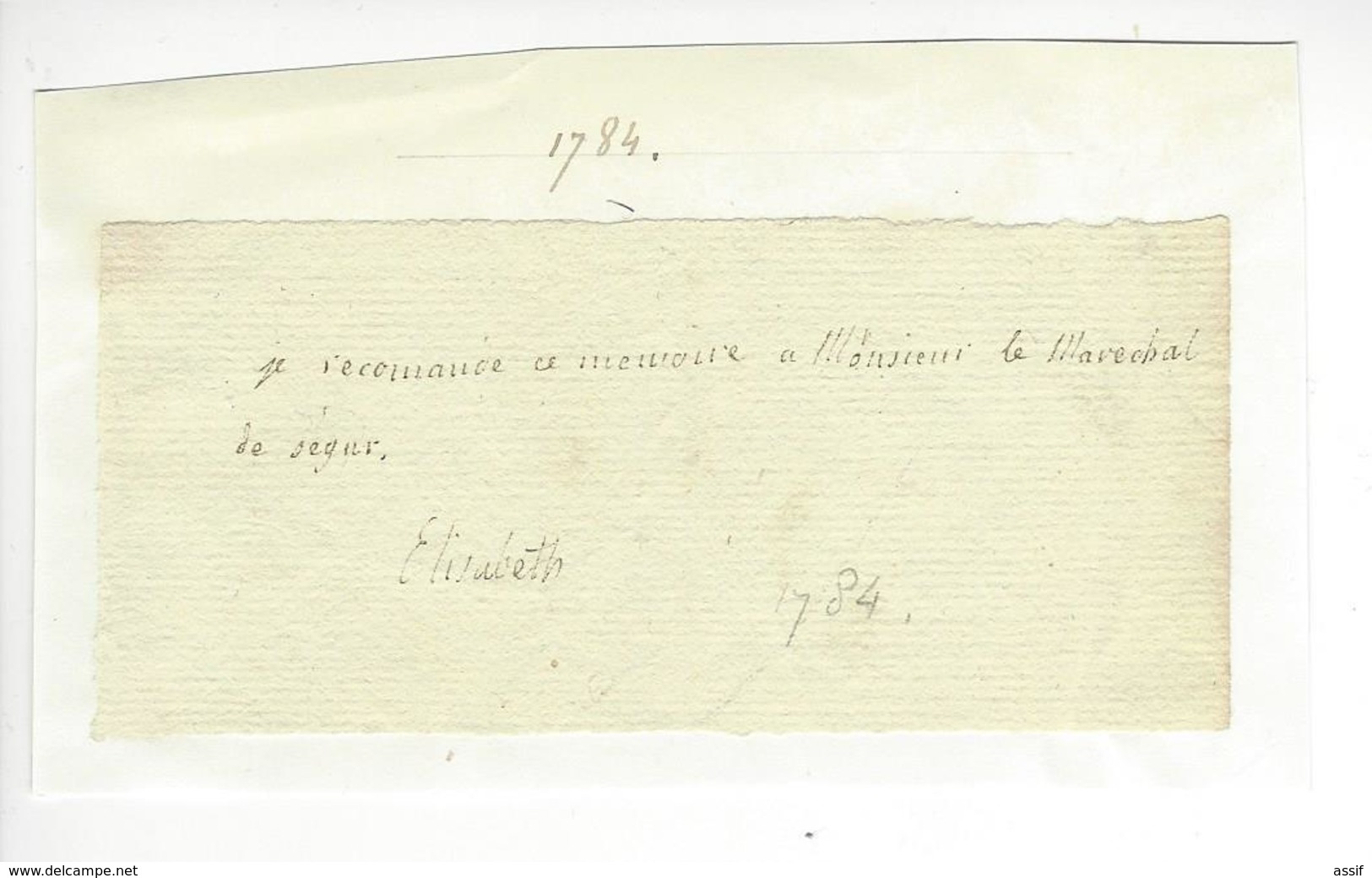 Élisabeth De France (1761-1794) 1784 SOEUR LOUIS XVI ( MARECHAL DE SEGUR ) AUTOGRAPHE ORIGINAL AUTOGRAPH /FREE SHIP. R - Autres & Non Classés