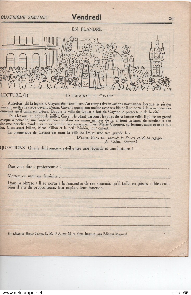 Cahier De Vacances Magnard N°4 Années 1955 CM1 Année 9 A 10 Ans Loulou Et Babette Visitent La France 35 Pages - 6-12 Ans