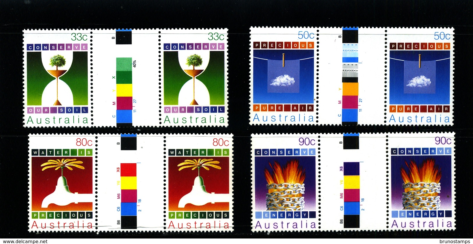 AUSTRALIA - 1985  CONSERVATION  SET  UNFOLDED GUTTER PAIRS   MINT NH - Nuovi