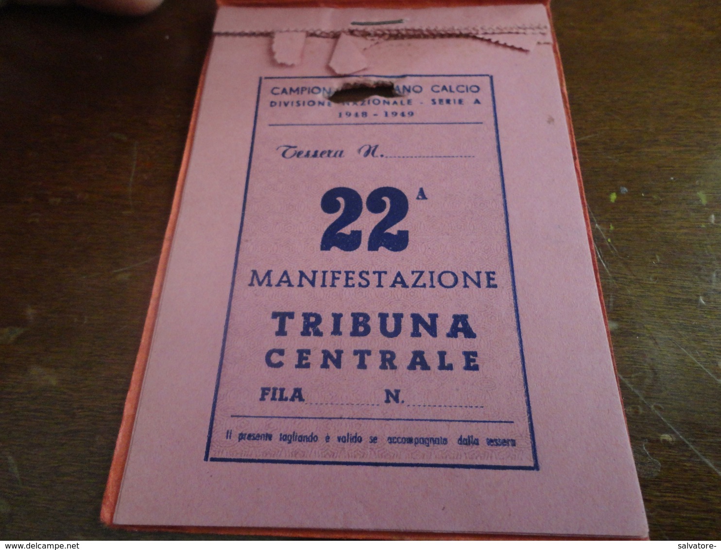 ABBONAMENTO STAGIONE CALCISTICA PALERMO-1948-1949 SERIE A - TRIBUNA CENTRALE-DALLA 22 ALLA 30 - Biglietti D'ingresso