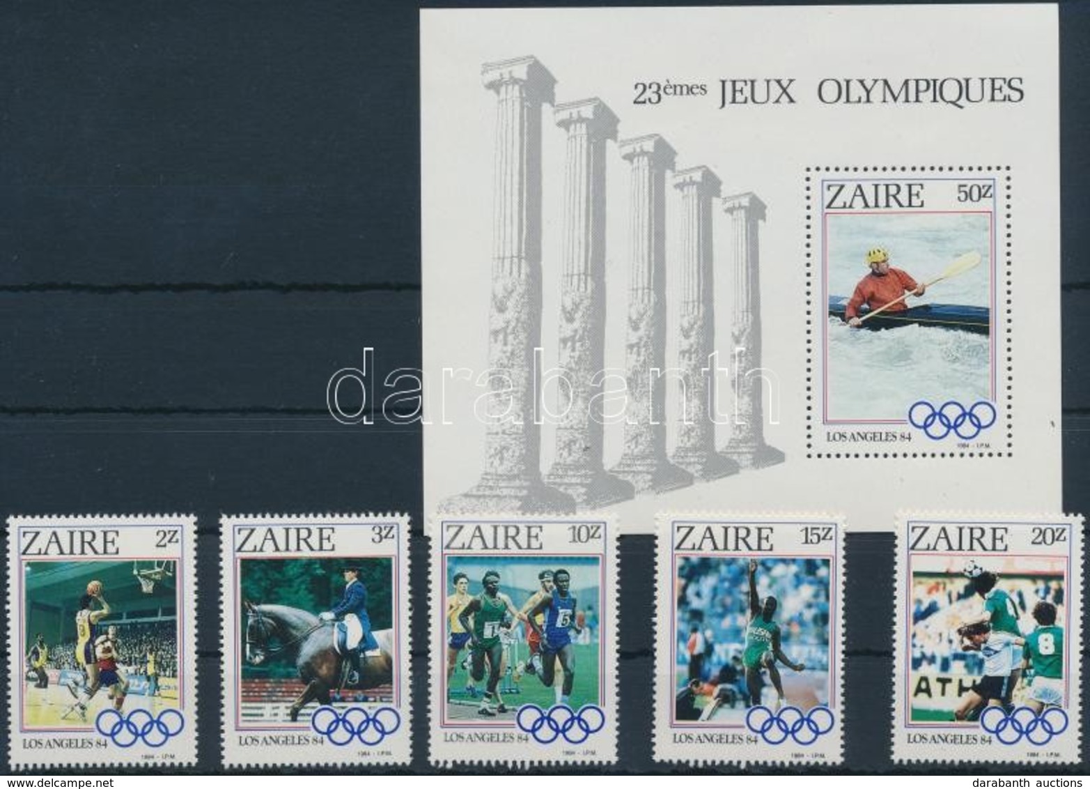 ** Zaire 1984 Nyári Olimpia, Los Angeles ívszéli Sor Mi 861-865 + Blokk 49 - Sonstige & Ohne Zuordnung