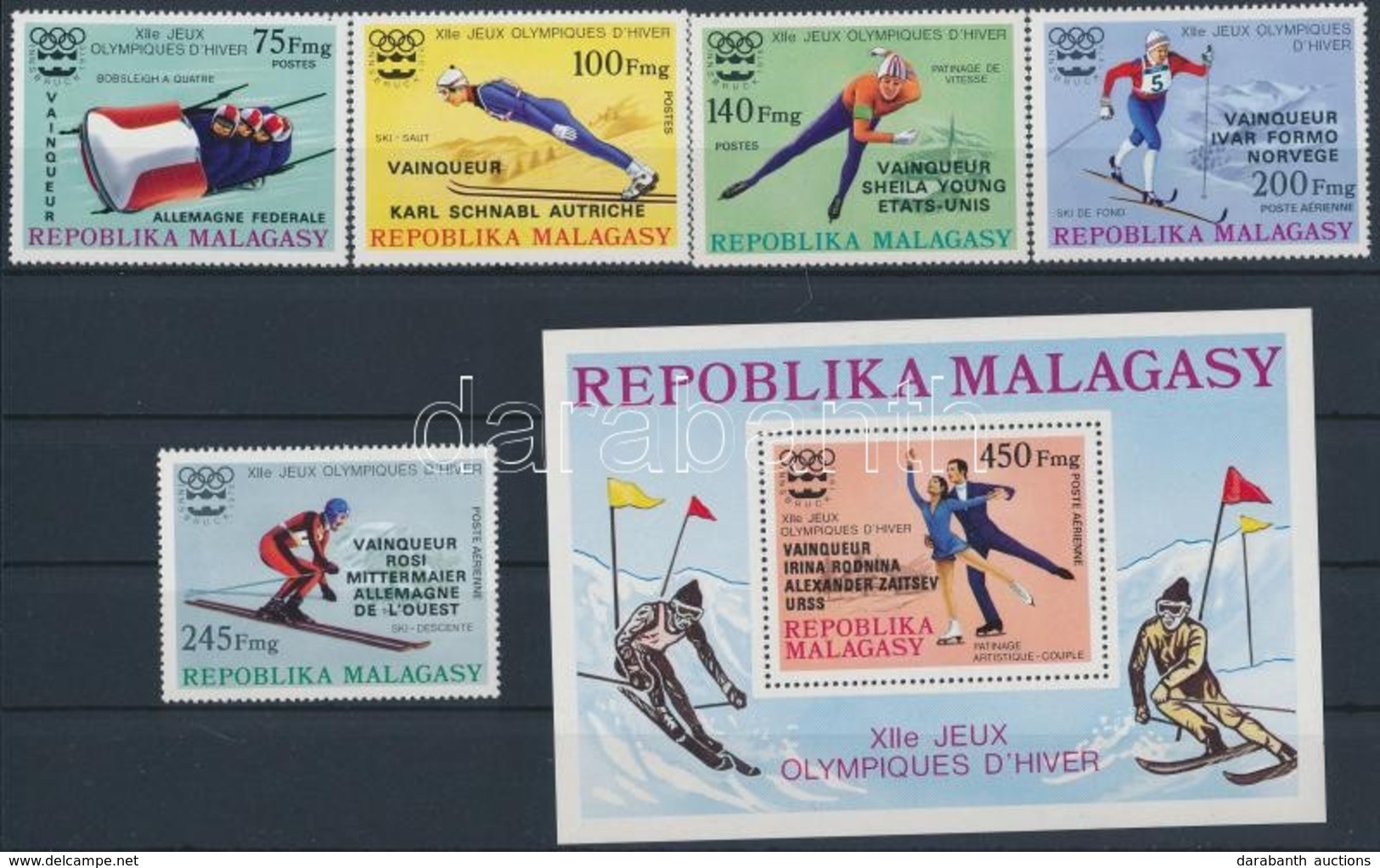 ** 1976 Olimpiai érmesek Sor Felülnyomással Mi 802-806 + Blokk 13 - Altri & Non Classificati