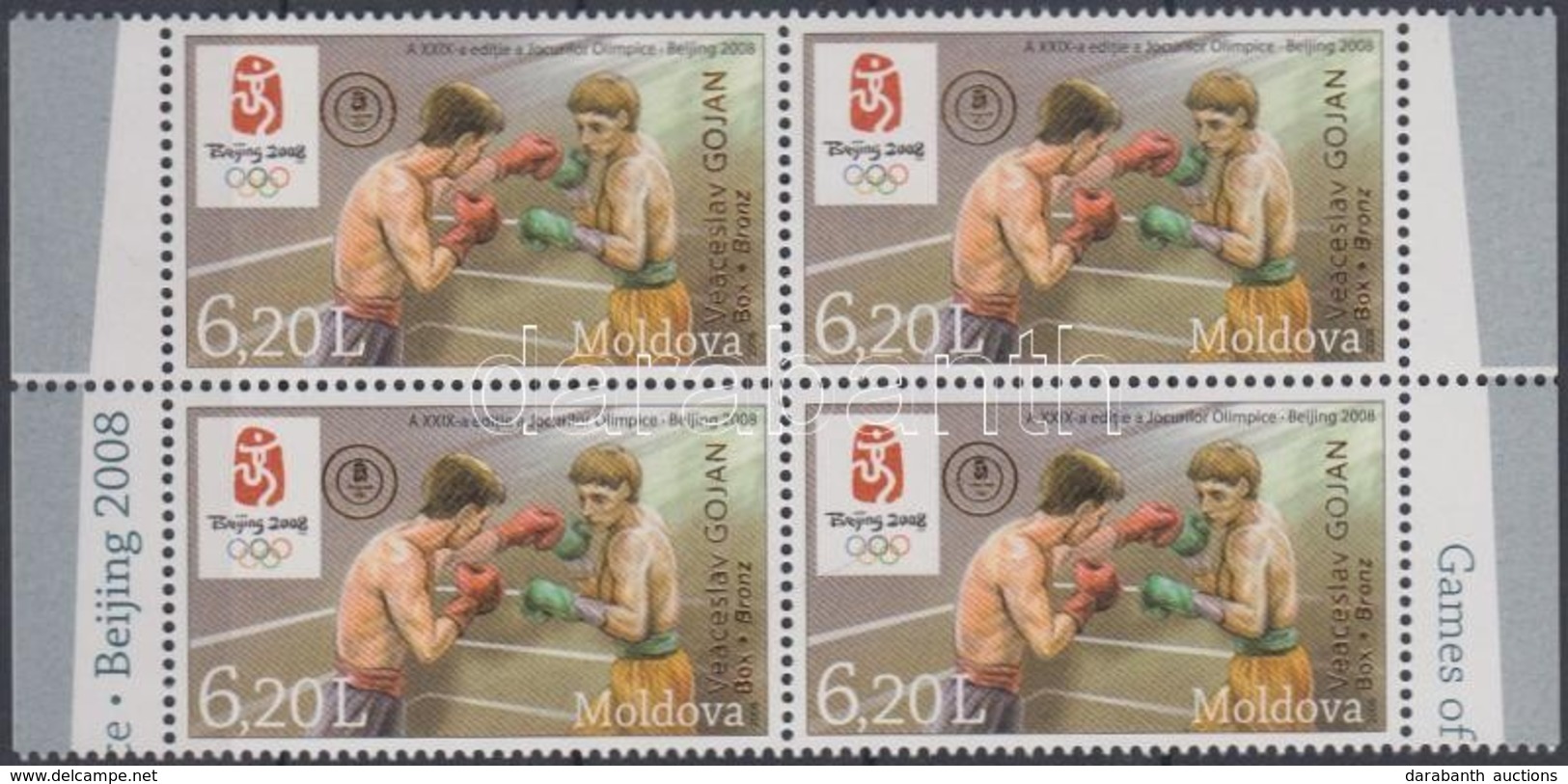 ** 2008 Nyári Olimpia, Peking; Bronzérmes Lett Veaceslav Gojan Boxban Felülnyomással ívszéli Négyestömb Mi 635 - Other & Unclassified