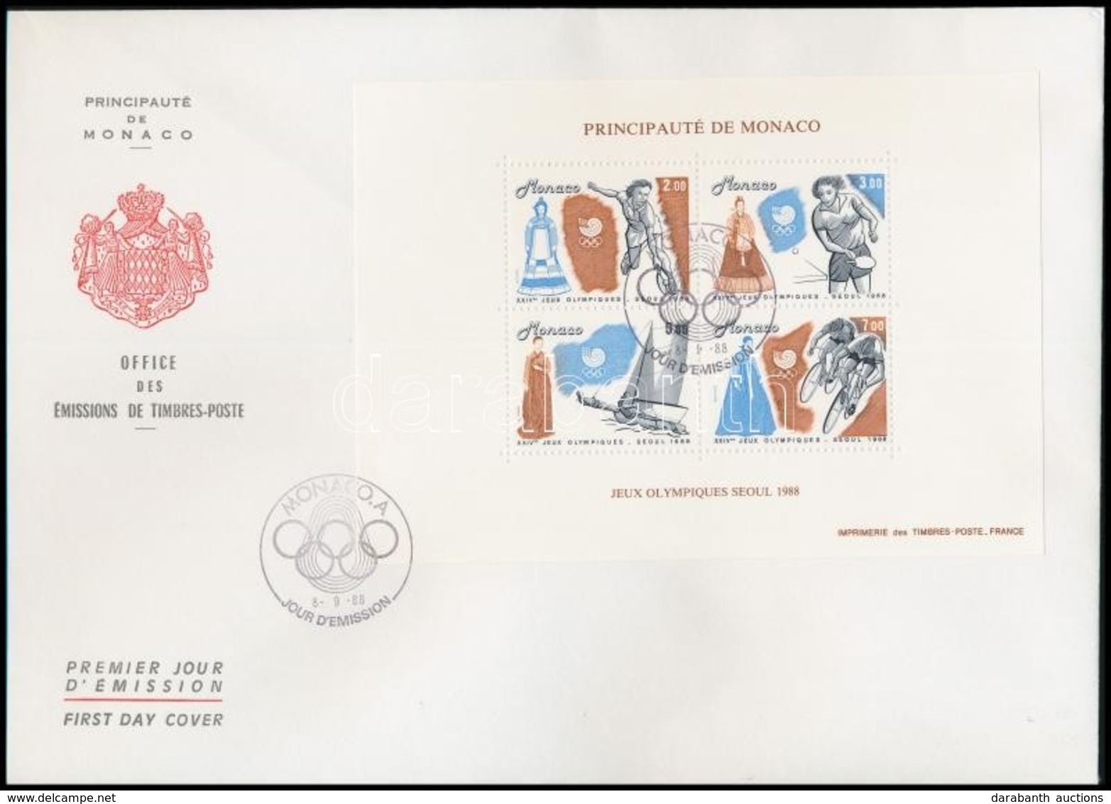 1988 Nyári Olimpia Blokk Mi 40 FDC-n - Altri & Non Classificati