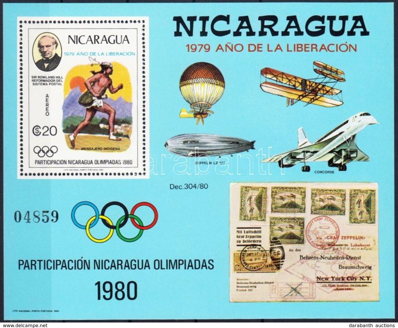 ** 1980 Nicaragua Részt Vesz Az Olimpián; Rowland Hill Blokk Mi 111 - Sonstige & Ohne Zuordnung