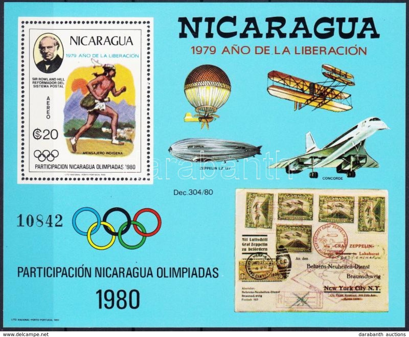 ** 1980 Nicaragua Részt Vesz Az Olimpián; Rowland Hill Blokk Mi 111 - Sonstige & Ohne Zuordnung