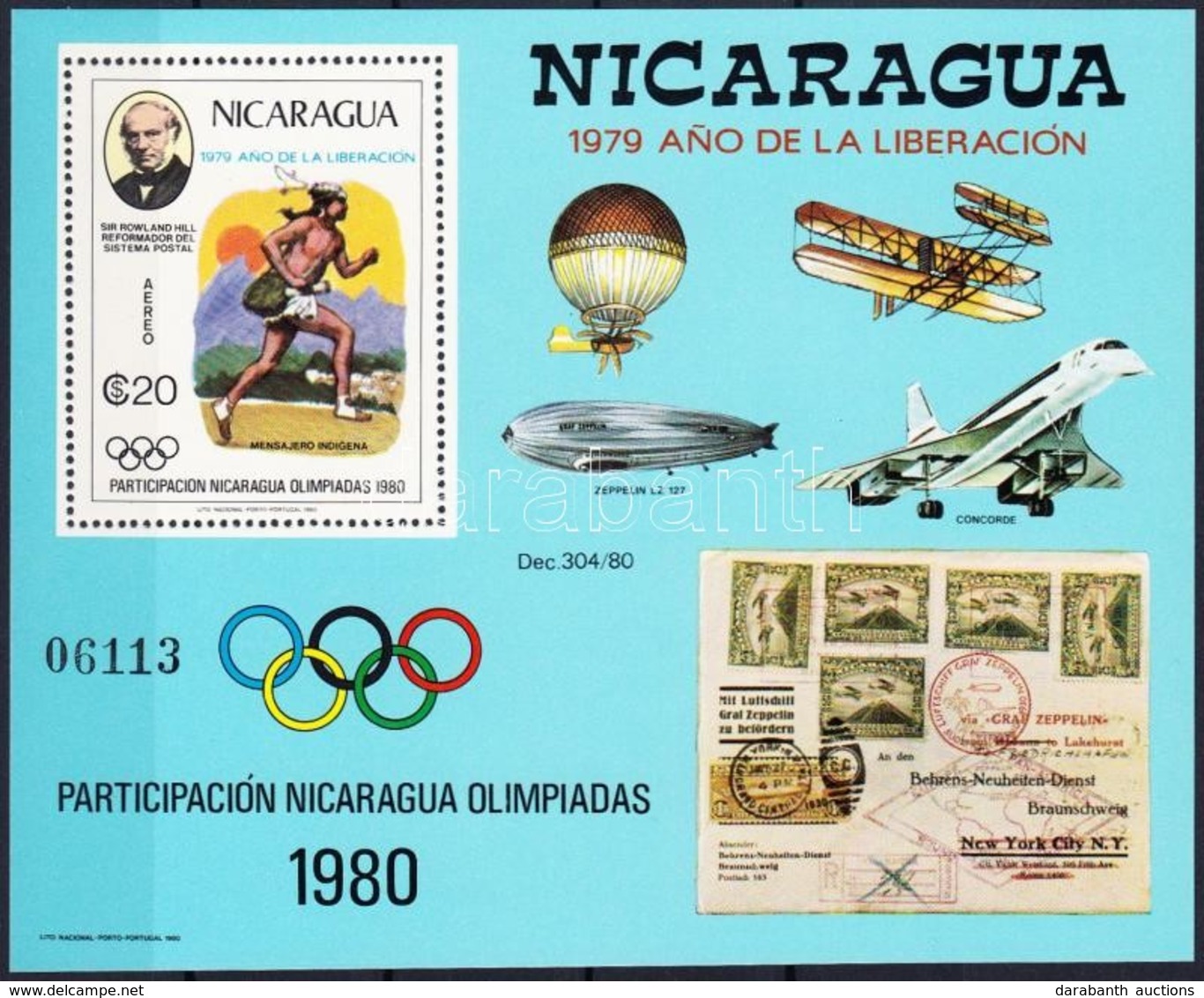 ** 1980 Nicaragua Részt Vesz Az Olimpián; Rowland Hill Blokk Mi 111 - Altri & Non Classificati