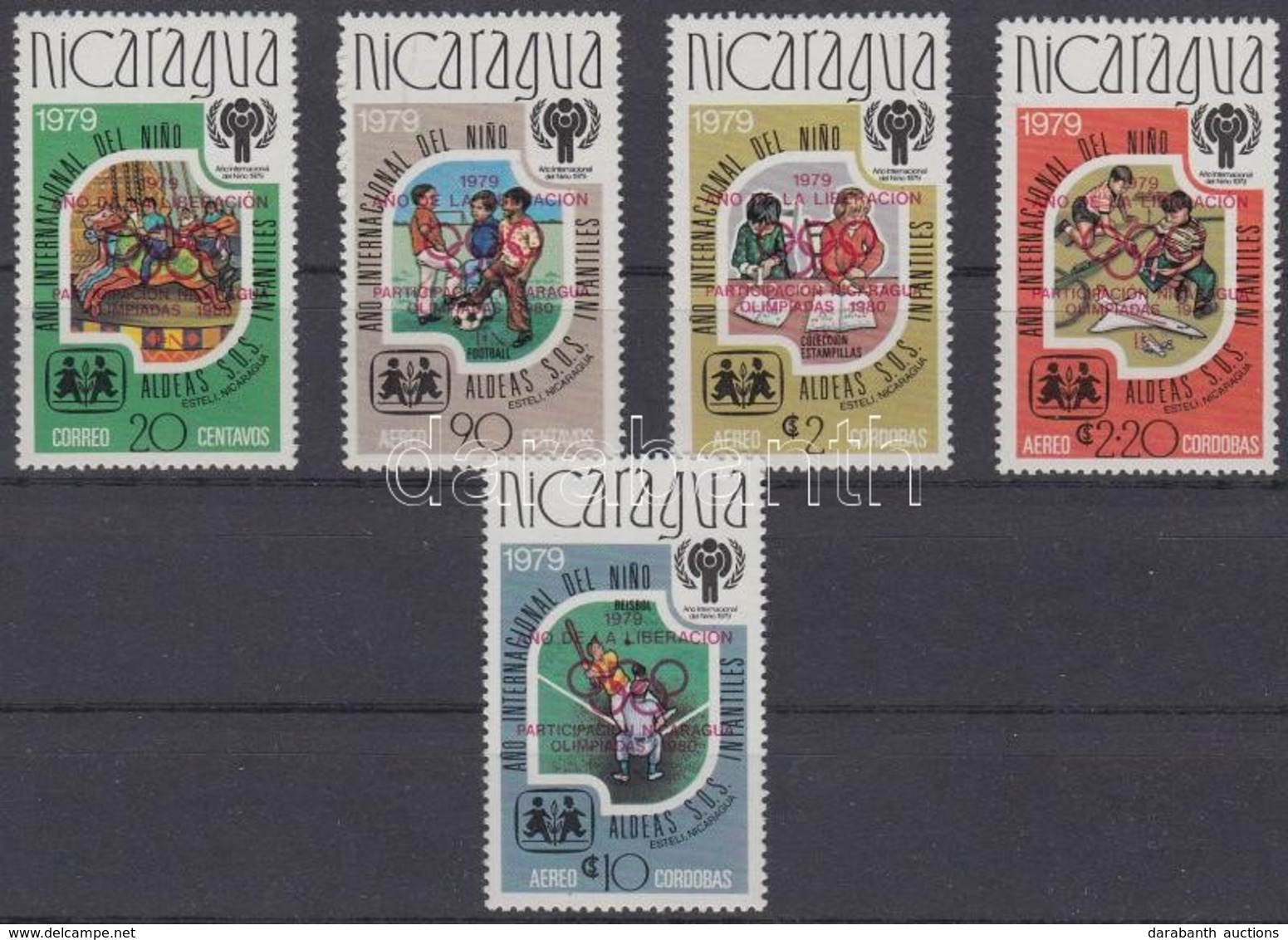 ** 1980 Olimpia Sor Piros Felülnyomással Mi 2080 A-2084 A - Altri & Non Classificati