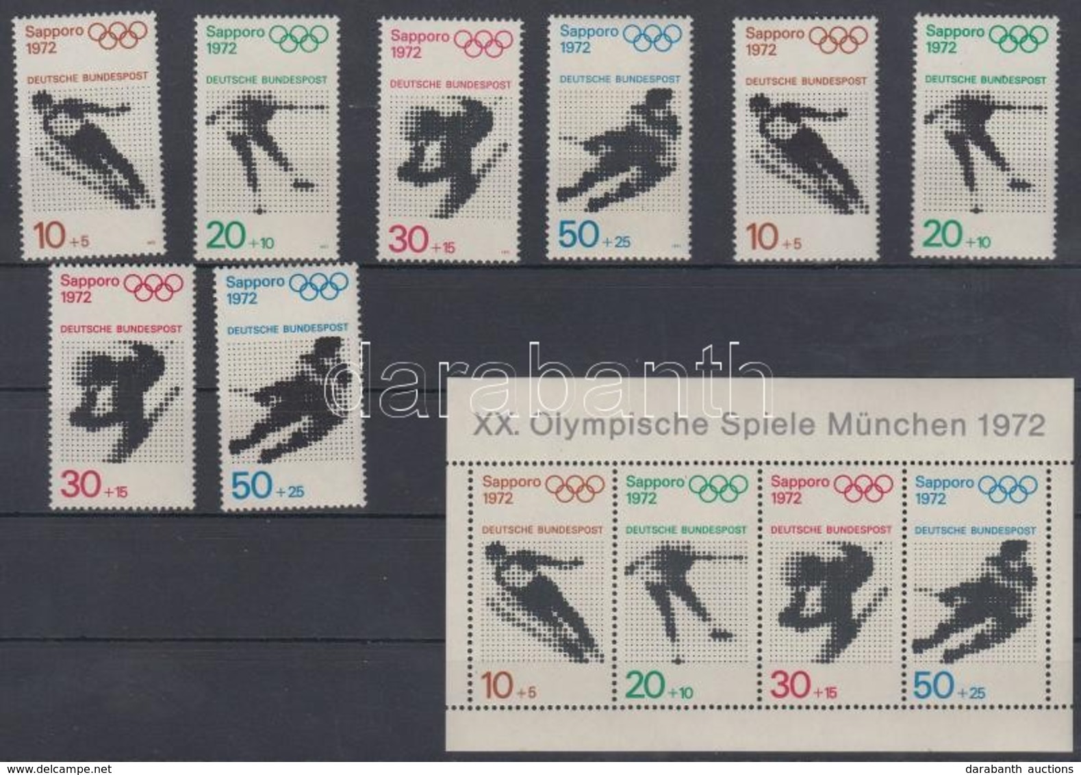 ** 1972 Nyári Olimpia, München Sor Mi 680-683 + Blokkból Kitépett Bélyegek 684-687 + Blokk 6 - Altri & Non Classificati