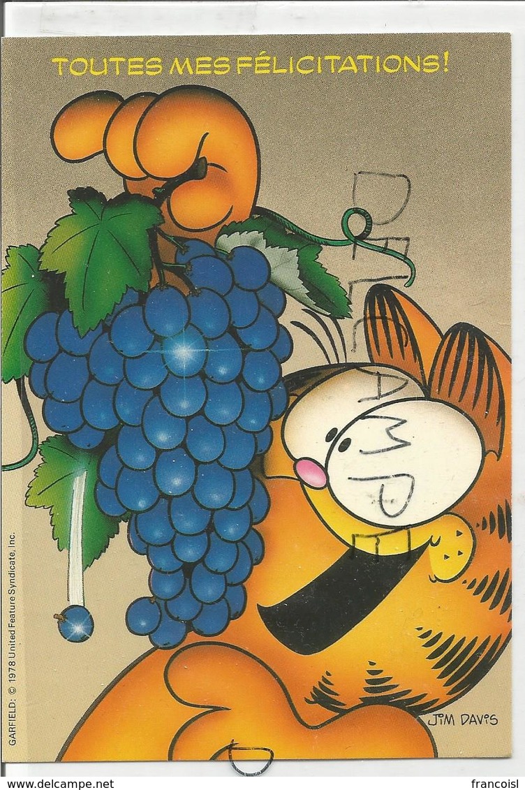 Garfield. Grappe De Raisins: Toutes Mes Félicitations. Signé Jim Davis - Bandes Dessinées