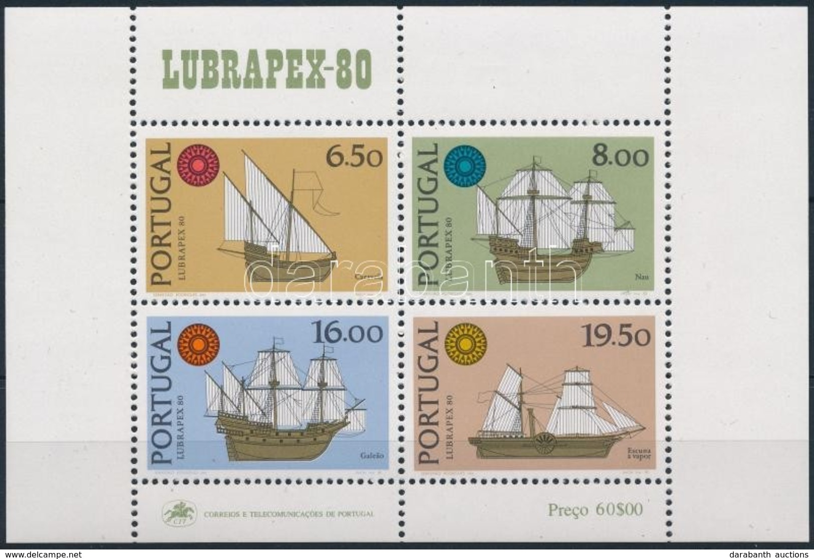 ** 1980 Nemzetközi Bélyegkiállítás LUBRAPEX '80, Lisszabon: Hajók Blokk,
Nternational Stamp Exhibition LUBRAPEX '80, Lis - Altri & Non Classificati