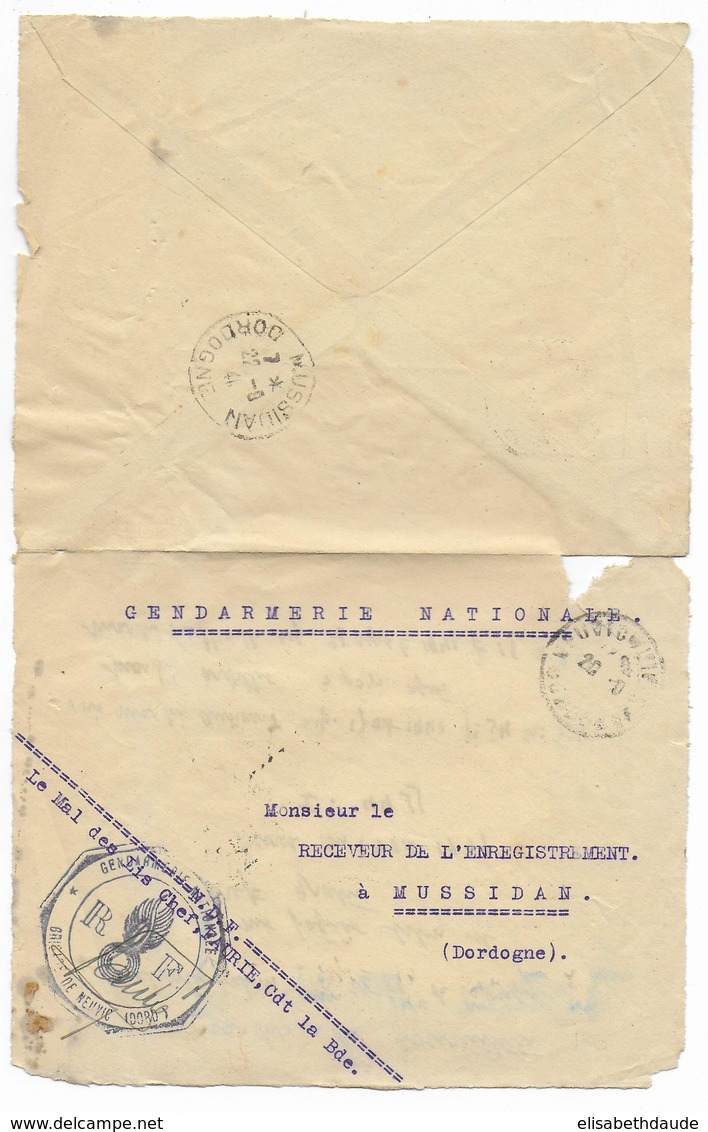 1941 - GENDARMERIE - LETTRE En FRANCHISE De NEUVIC (DORDOGNE) => MUSSIDAN - Guerre De 1939-45