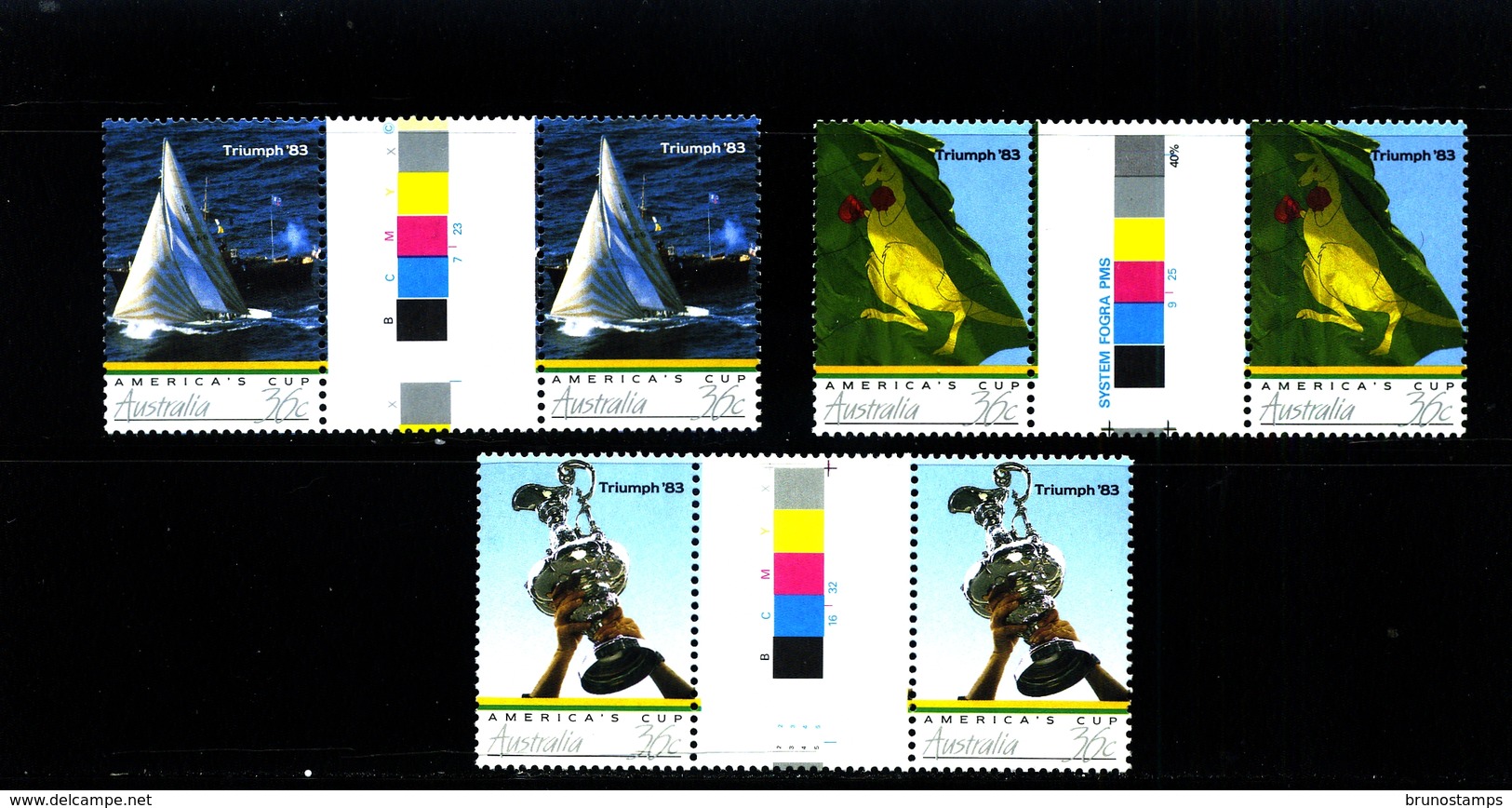 AUSTRALIA - 1986  AMERICA'S CUP VICTORY  SET  UNFOLDED GUTTER PAIRS   MINT NH - Nuovi