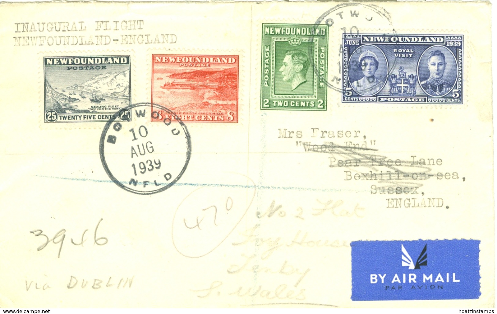 Newfoundland: 1939   Inaugural Flight - Newfoundland To England Via Dublin    COVER - 1908-1947