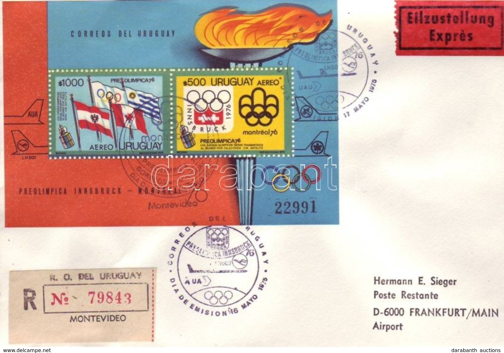 1975 Olimpia Mi Blokk 25 Expressz Ajánlott Légi FDC - Other & Unclassified