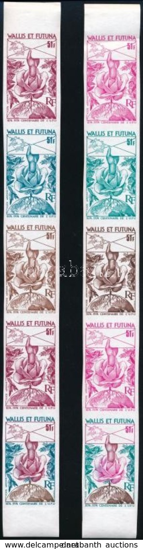 ** 1974 UPU  Mi 258 10 Különféle Vágott Szinpróba ötös Csíkokban / 100th Anniversary Of UPU 10 Diff. Colour Proof 2 Stri - Altri & Non Classificati