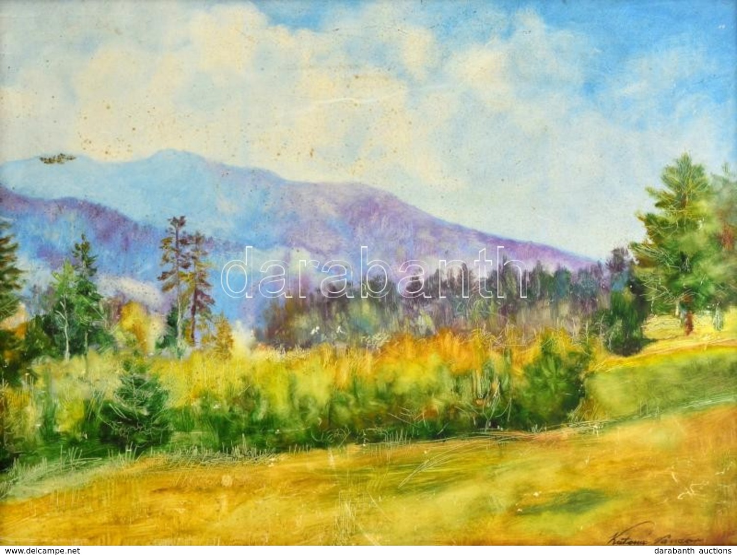 Katona Jelzéssel: Hegyvidéki Táj. Olaj, Karton, Foltos-karcos, Keretben, 43×58 Cm - Altri & Non Classificati