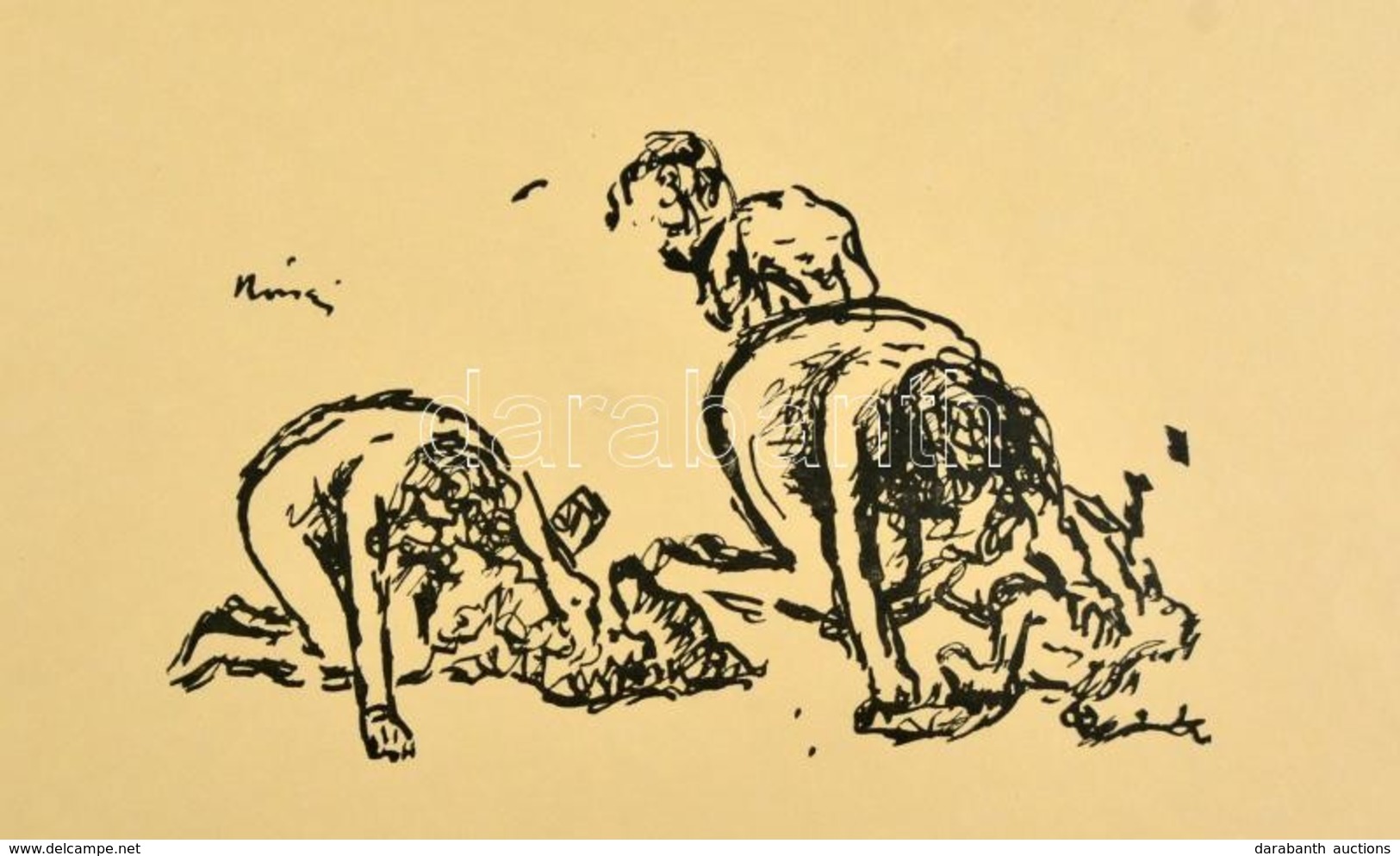 1913 Rippl-Rónai József (1861-1927): Felmosó Asszonyok. Cinkográfia, Papír, Jelzett A Cinkográfián, 26×35 Cm (A 200 Péld - Sonstige & Ohne Zuordnung