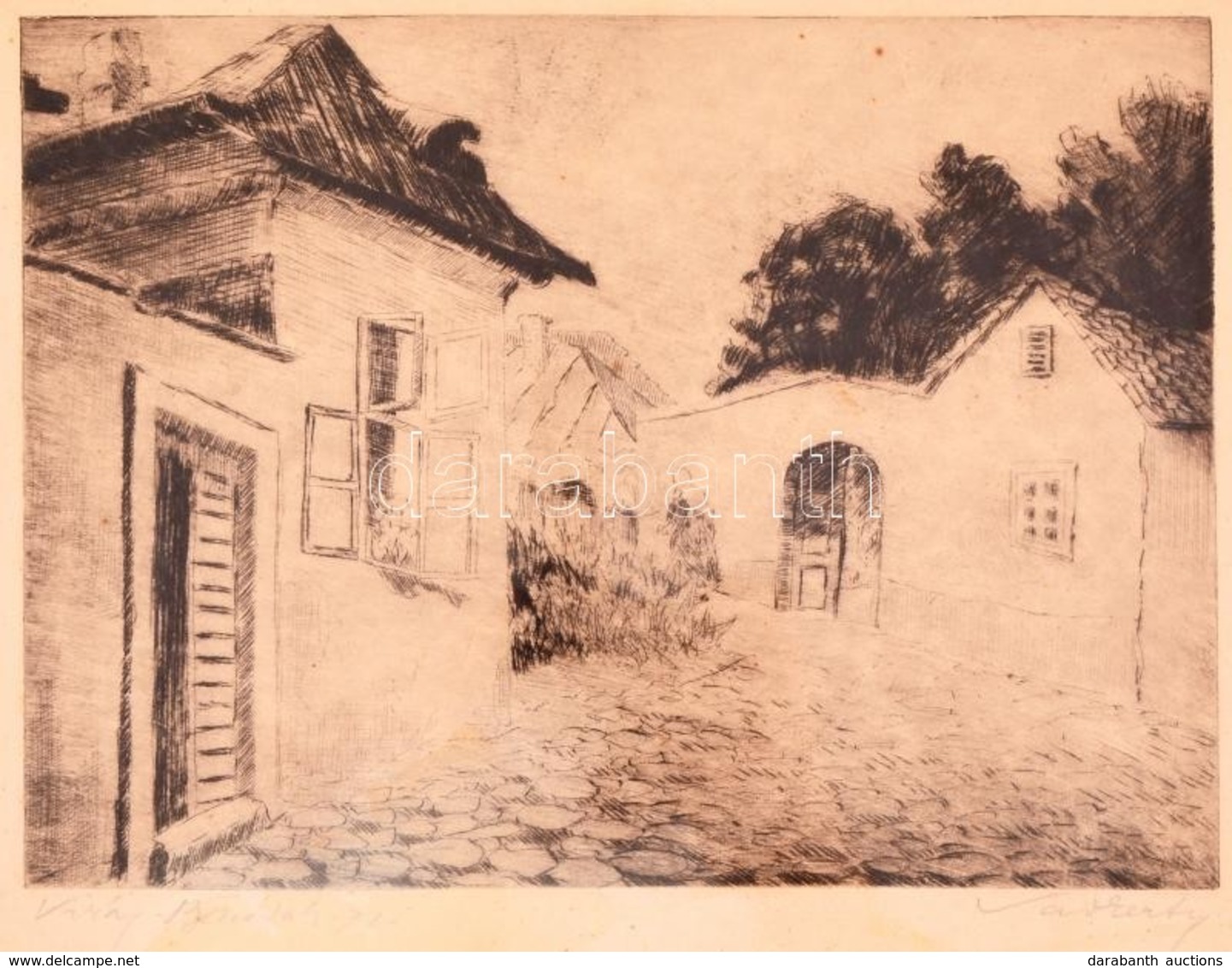 Vadkerty Jelzéssel: Tabán, Virág-Benedek U. Rézkarc, Papír, üvegezett Keretben,  18×24 Cm - Other & Unclassified