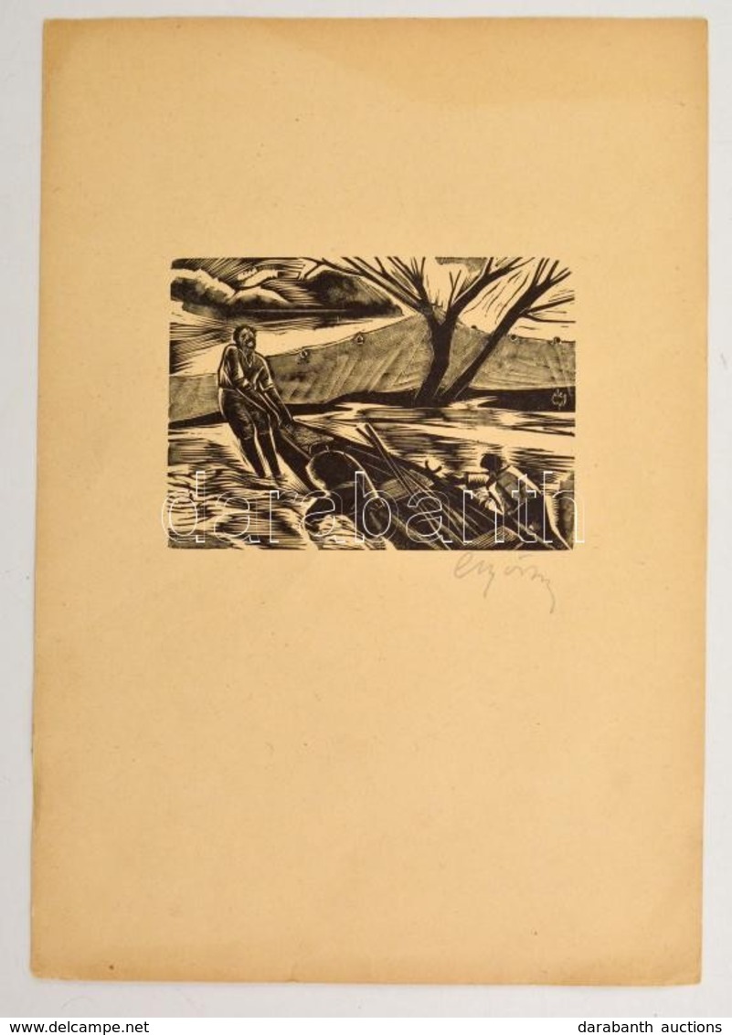 Olvashatatlan Jelzéssel: Csónakosok. Fametszet, Papír, 9,5×13 Cm - Other & Unclassified