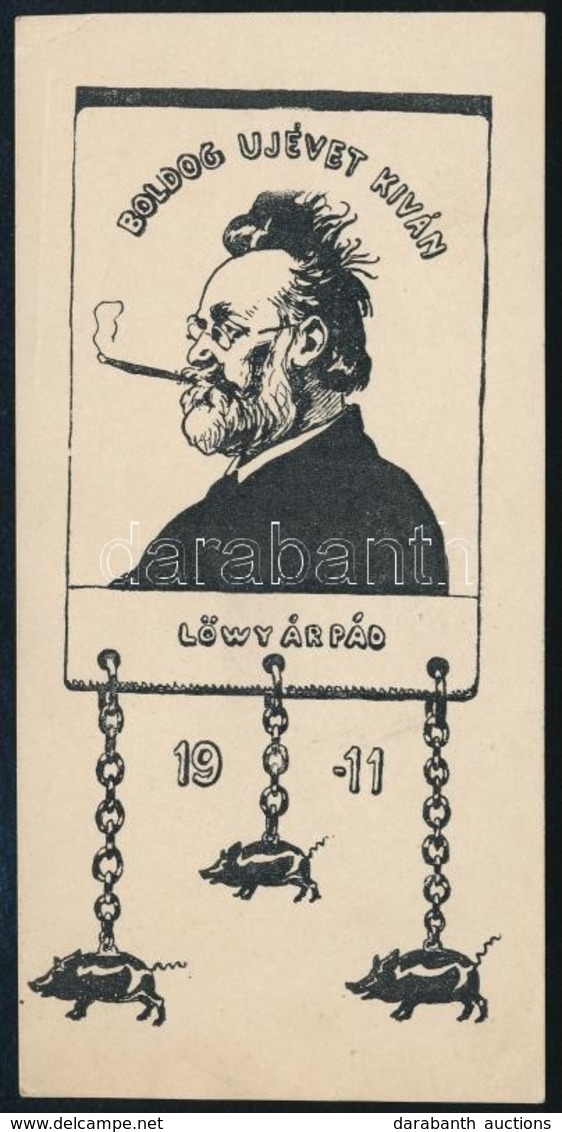 1911 Boldog új évet Kíván Lőwy Árpád, Klisé, Papír, Jelzés Nélkül, 13×6,5 Cm - Autres & Non Classés