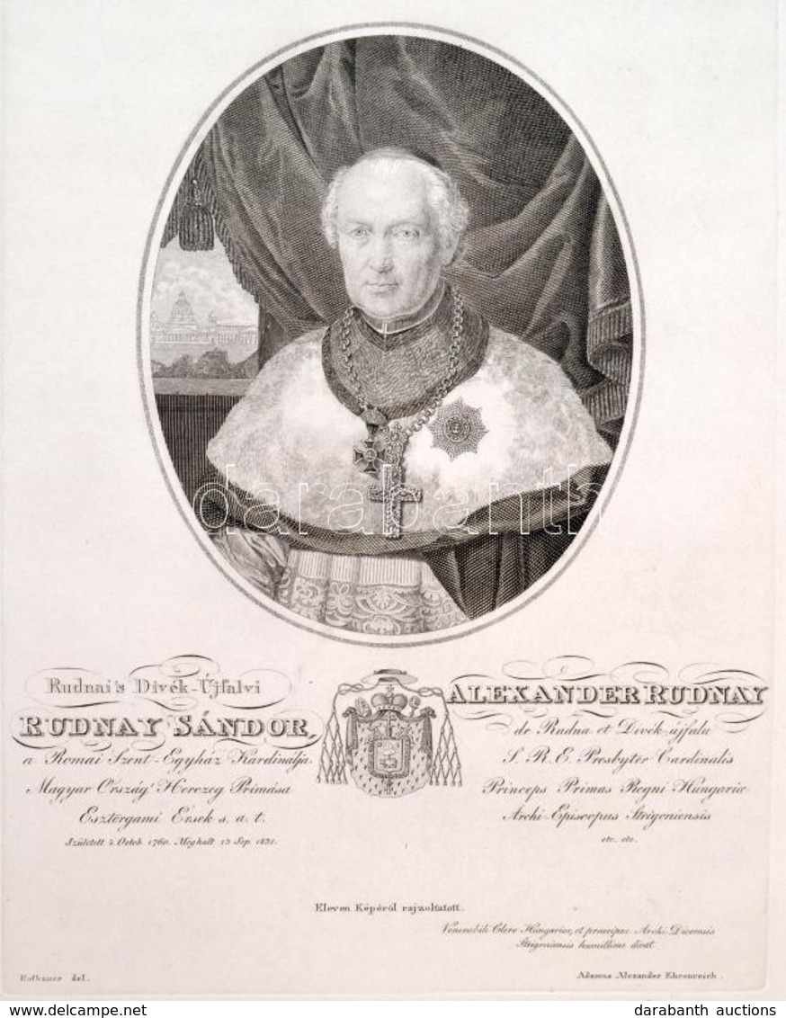 Rudnay Sándor (1760-1831) Bíboros, Esztergomi érsek, Metszet, 30×21 Cm - Stampe & Incisioni