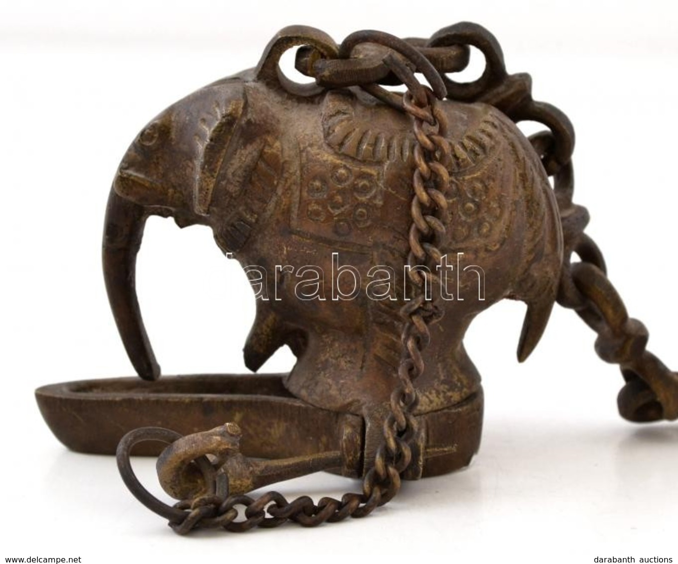 XIX. Sz.: Elefántot Formázó Bronz Olajlámpás / Bronze Elephant Shaped Oil Lantern 27 Cm - Autres & Non Classés