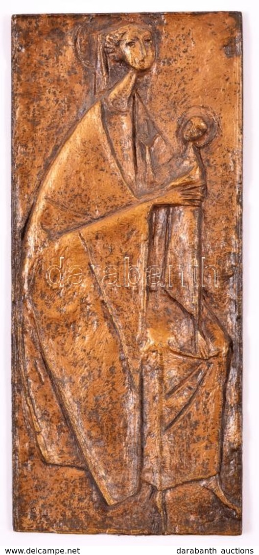 EH Szignóval: Modern Bronz Relief, Mária A Kis Jézussal, Emlék II. János Pál Pápa Ausztriai Látogatására, 16×7 Cm - Other & Unclassified