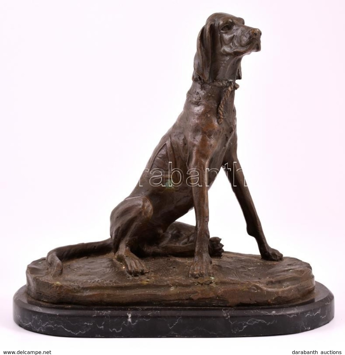 Auguste Cain (1821-1894): Vizsla. Bronz, Jelzett, Márvány Talapzaton, M: 22,5 Cm, H: 22 Cm - Sonstige & Ohne Zuordnung