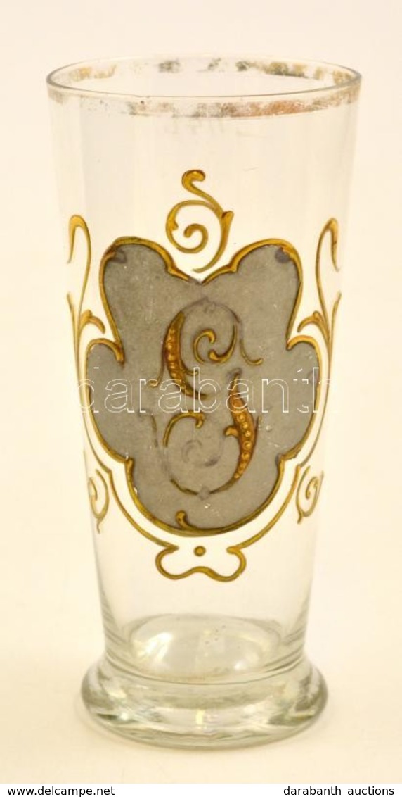 Cca 1900  Monogramos Festett Talpas Pohár, M:14 Cm - Glas & Kristal