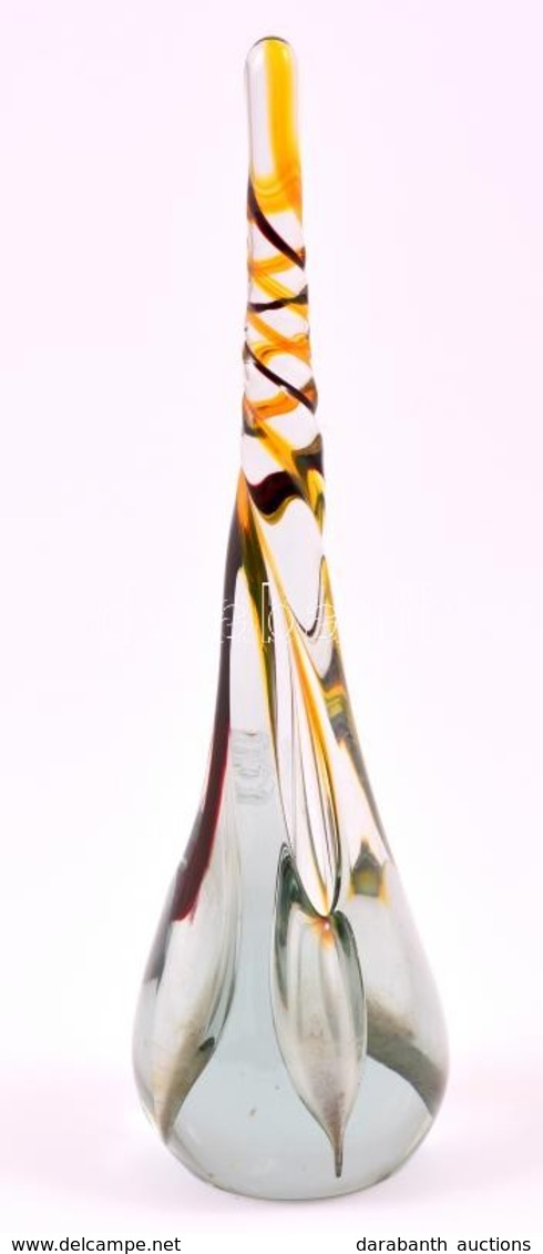 Dekoratív Fújt Levélnehezék, Apró Karcolásokkal, Jelzés Nélkül, M: 29 Cm - Glass & Crystal