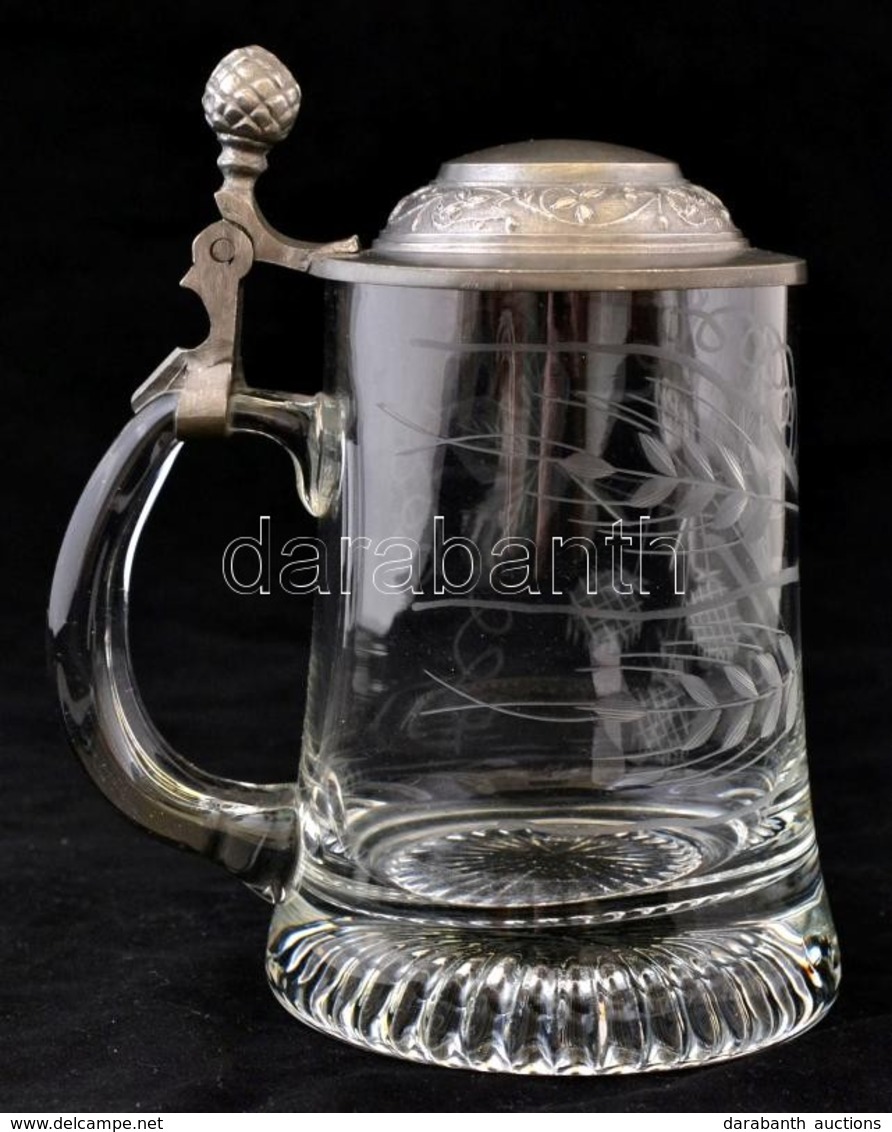 Ón Fedeles üveg Kis Korsó, Csiszolt, Metszett, Apró Kopásokkal, M: 16 Cm - Glass & Crystal