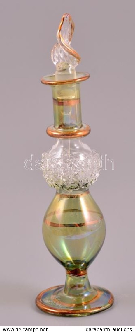 Zöld Parfümös üveg, Aranyozással, M: 10,5 Cm - Vetro & Cristallo