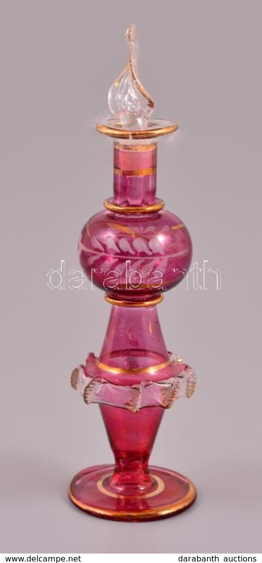 Pink Parfümös üveg, Aranyozással, Sérült Pipettával, M: 11,5 Cm - Glass & Crystal