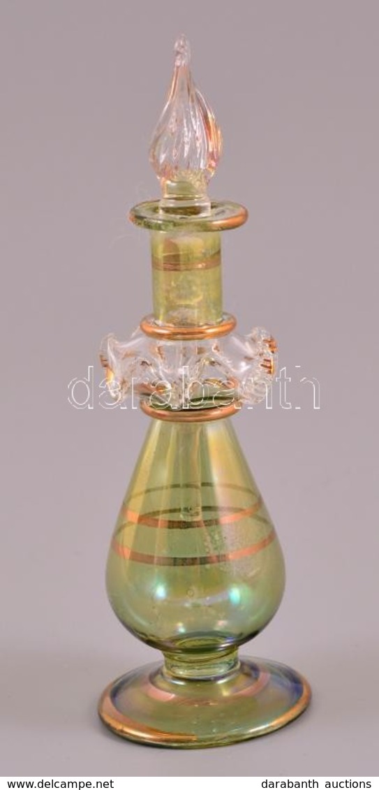 Zöld Parfümös üveg, Aranyozással, M: 10 Cm - Vetro & Cristallo