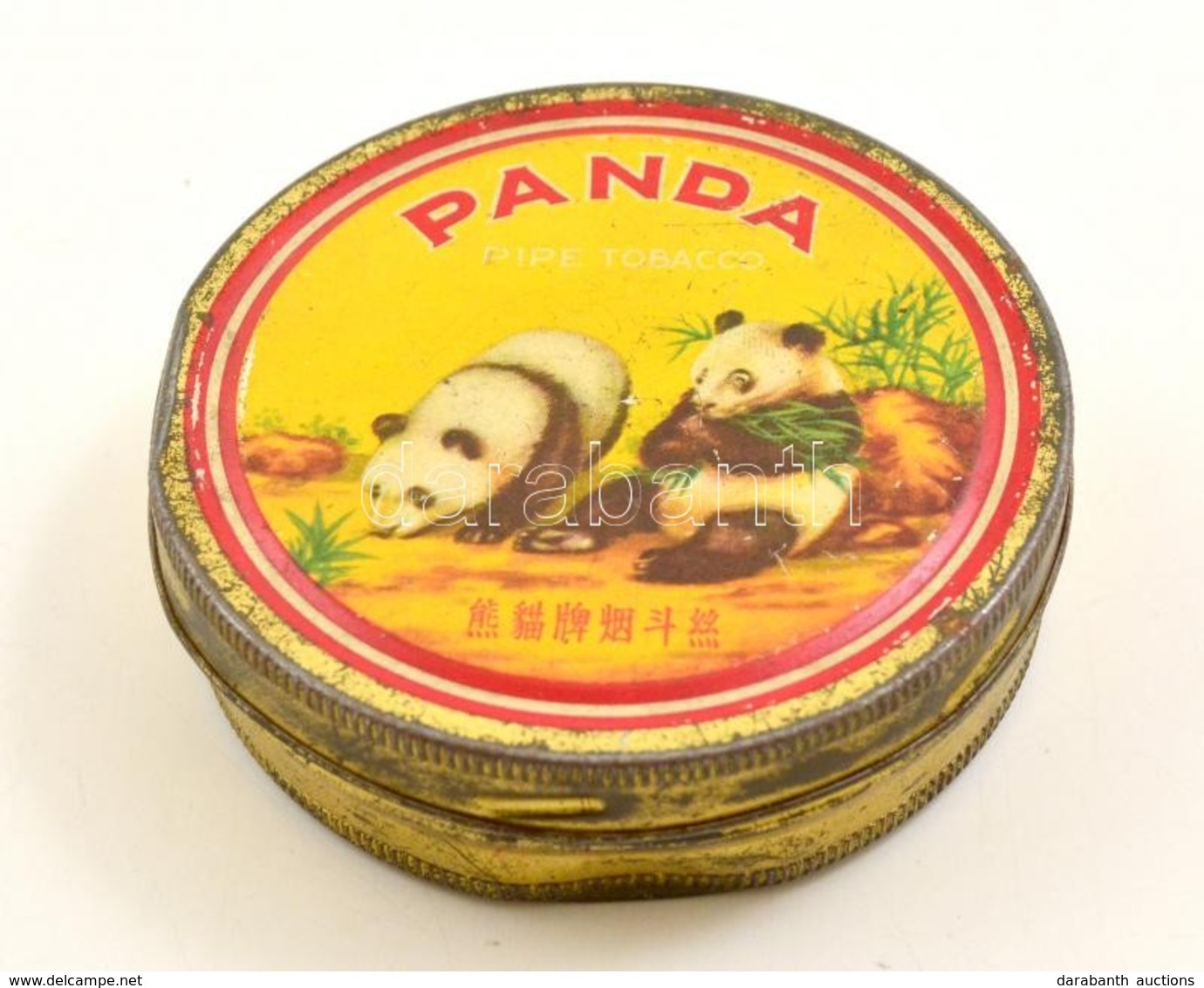 Panda Kínai Pipadohányos Doboz, Horpadással, D: 8,5 Cm - Other & Unclassified