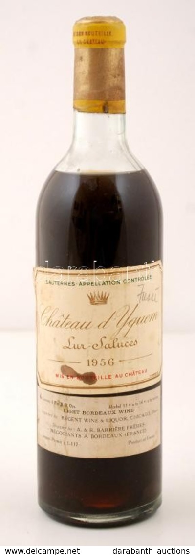 1956 Chateau D'Yquem, Lur-Saluces, Nagyon Ritka,  édes, Bordói Bor, 0,75l /  Chateau D'Yquem, Lur-Saluces, Bordeaux Wine - Andere & Zonder Classificatie