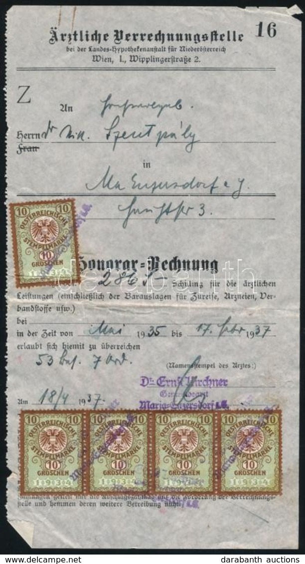 Ausztria 1935 Orvosi Számla Okmánybélyegekkel - Unclassified