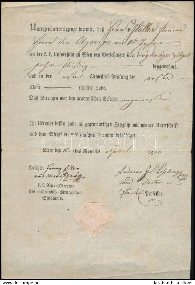 1820 A Bécsi Egyetem Orvosi Fakultásának Bizonyítványa / Vienna University Certificate For Doctor - Ohne Zuordnung