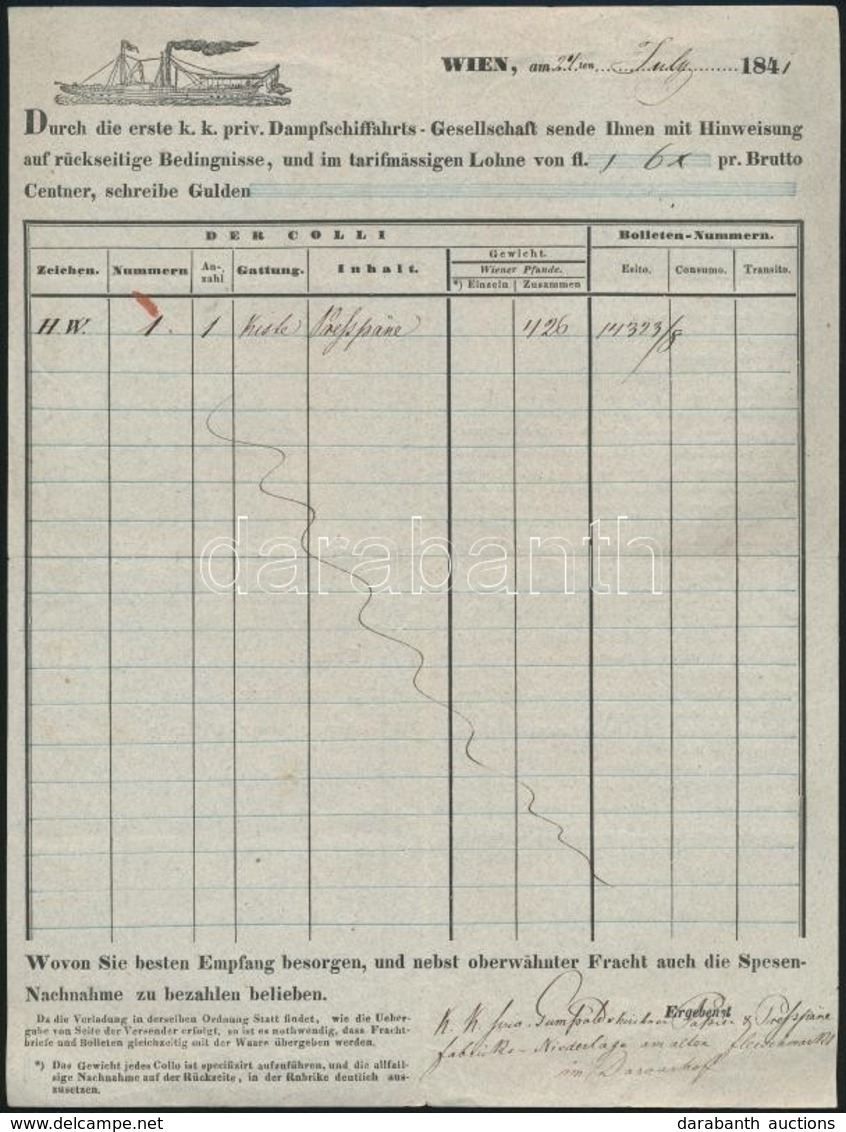 1841!  DDSG Fuvarlevél / Bill Of Freight - Ohne Zuordnung